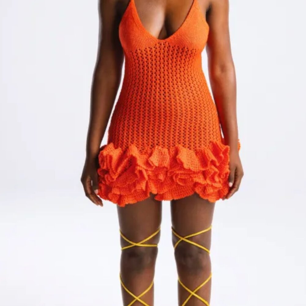Hanifa Iggy Mini Knit Dress Orange Size Large